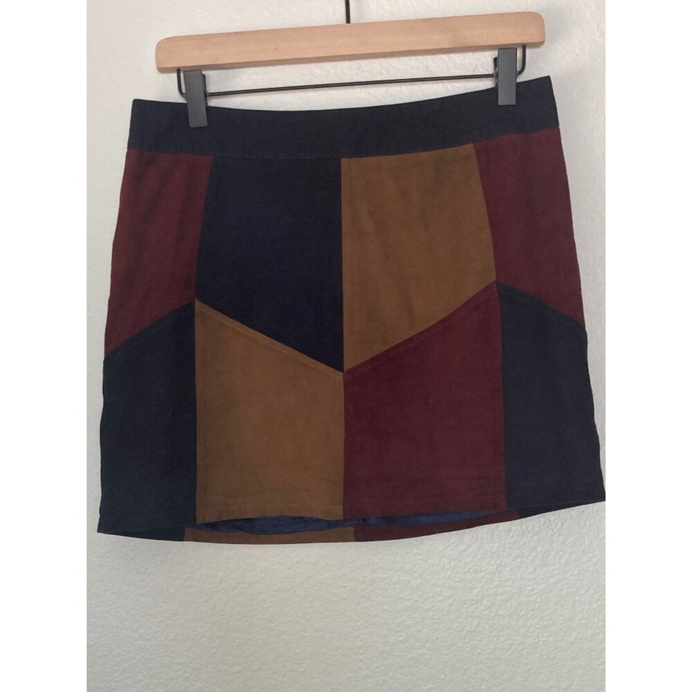 Lamarque Kewa Mini Skirt Size 4 Suede Patchwork Leather Retro Boho Leather